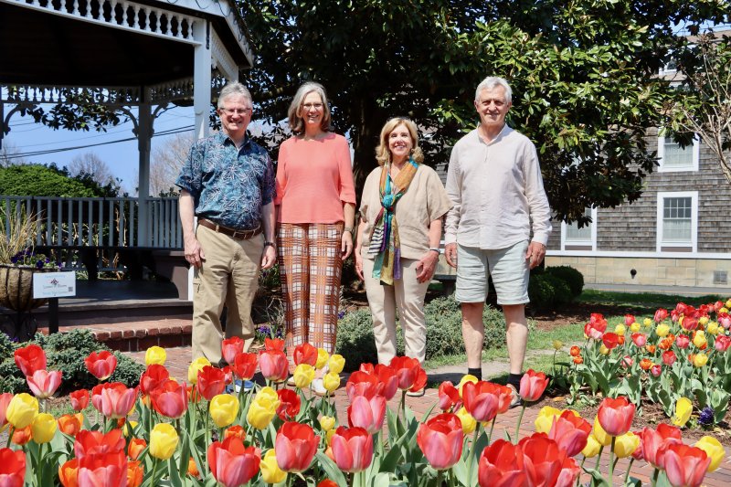 Birgitta Tazelaar, the Netherlands’ ambassador to the United States, visits Mary Vessels Park in Lewes April 4 to see the tulips. The park was the first stop on a walking tour of the city. Tazelaar came to celebrate Lewes’ Dutch heritage. Shown are (l-r) Ed Zygmonski, Lewes in Bloom co-chair; Tazelaar; Lewes Mayor Amy Marasco, and Mark Singleton, Tazelaar’s husband. BILL SHULL PHOTOS